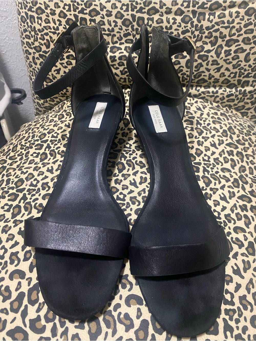 Cole Haan Black Leather Strappy Ankle Sandals